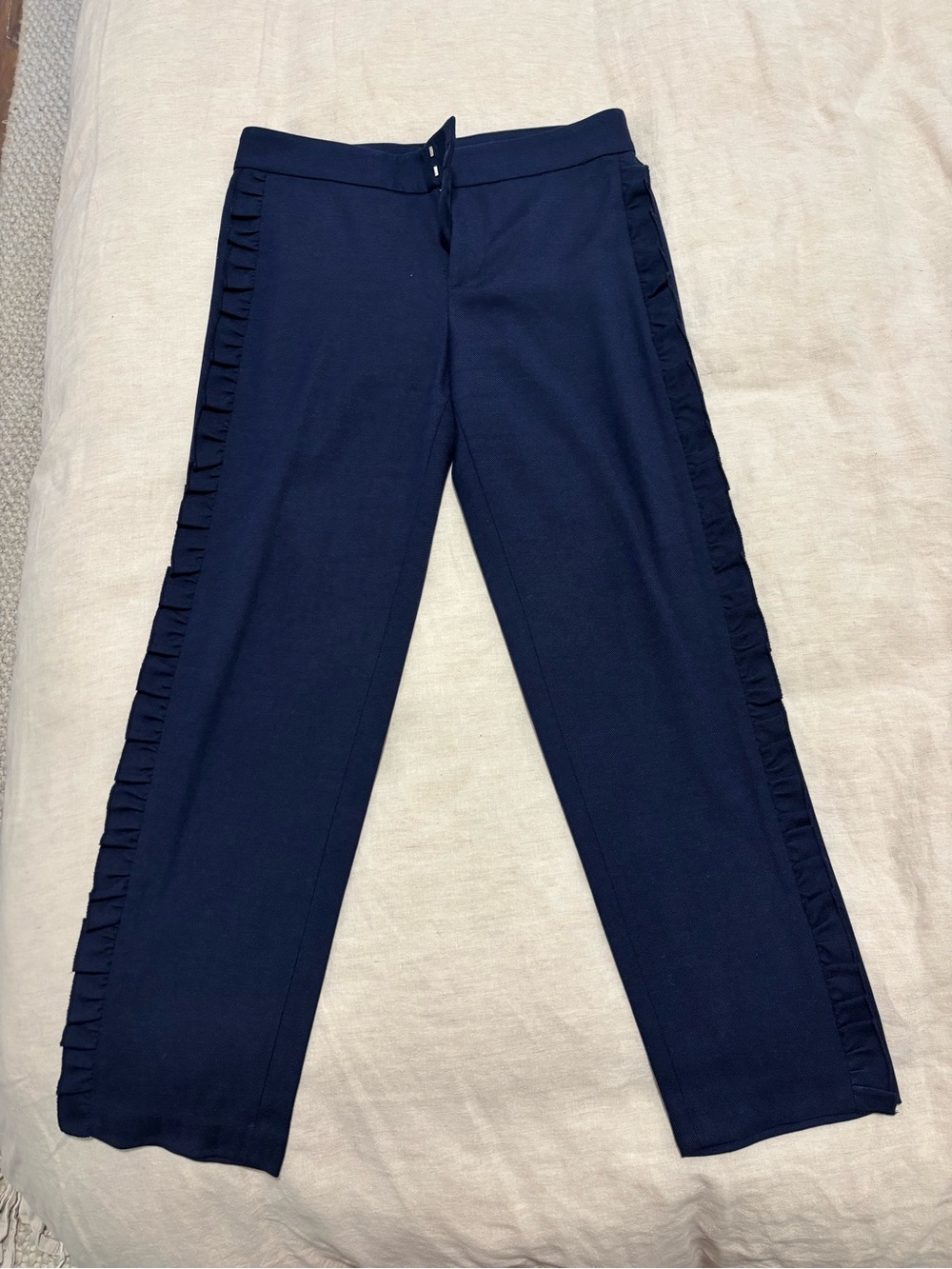 Club Monaco Navy Straight-Leg Trousers with Side Ruffle